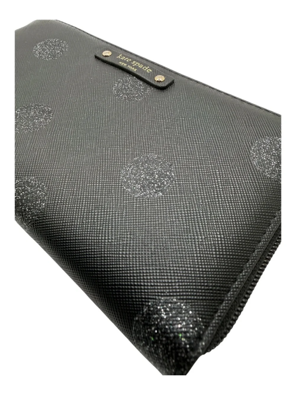 Kate Spade Women's Black Wallet with Silver Glitter Polka Dots